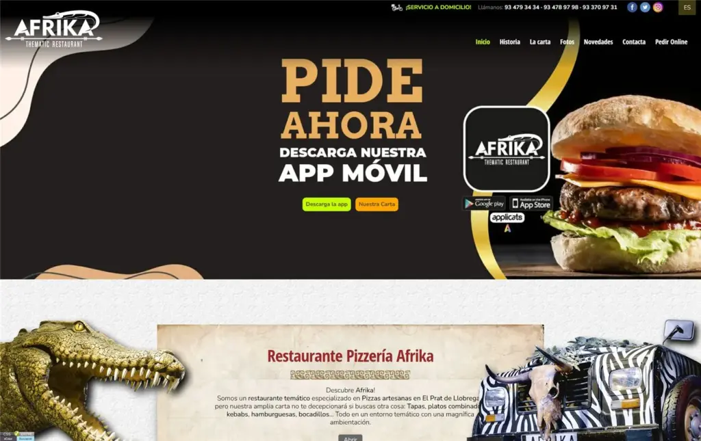 Página web de Restaurant Afrika — diseño web de aColor