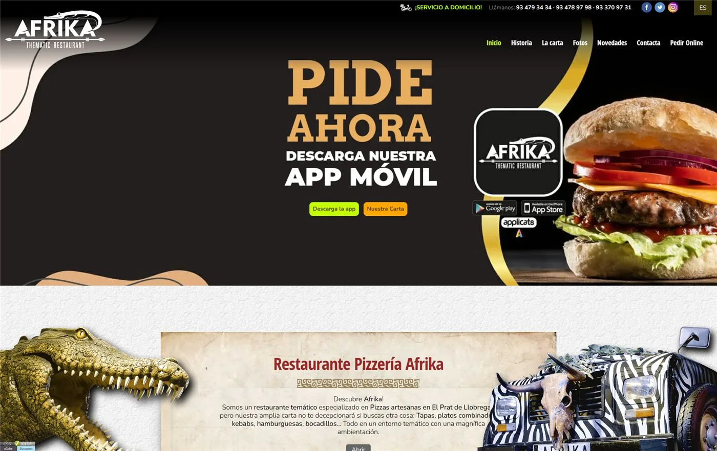 Página web de Restaurant Afrika — diseño web de aColor