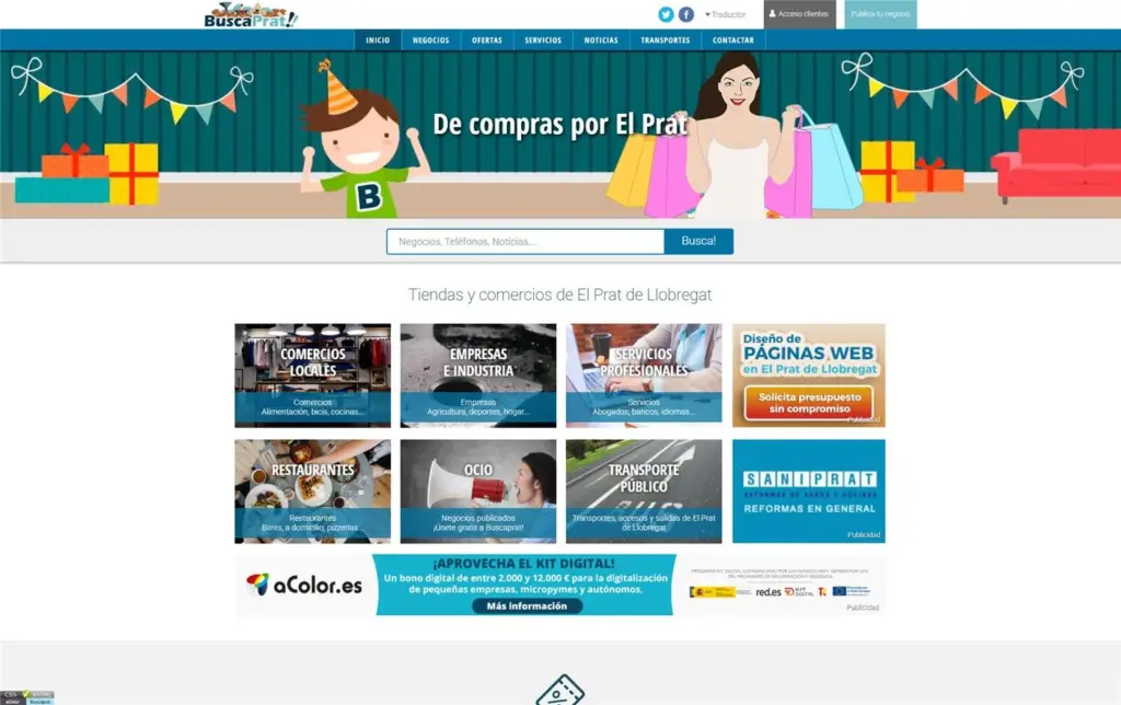 Página web de Buscaprat · guía comercial — diseño web de aColor