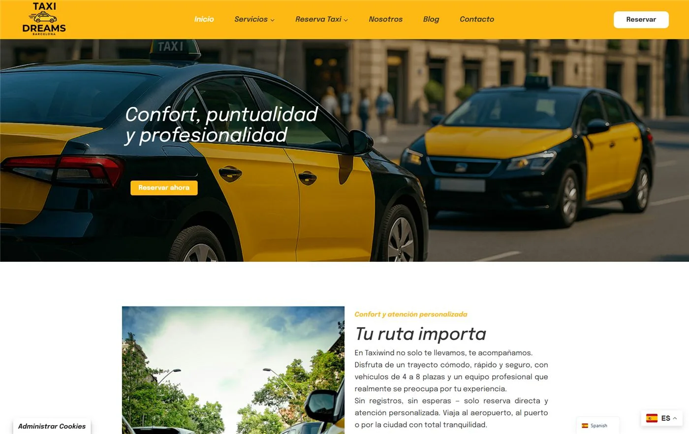 Página web de Taxi Dreams Barcelona — diseño web de aColor