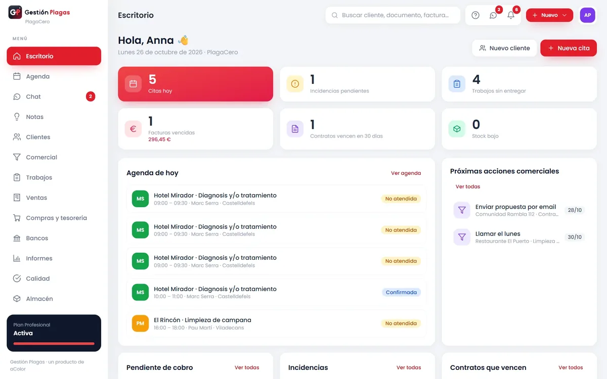 Página web de Gestión Plagas — diseño web de aColor